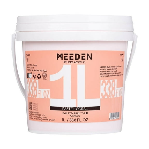 MEEDEN Pastel Coral Acrylic Paint: 1 L /33.8 oz Heavy Body Gloss Non-Toxic - Art Paints for Canvas, Wood, Craft Painting