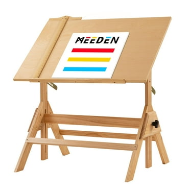 MEEDEN Adjustable Solid Wood Drafting Table with Angle Top, Natural