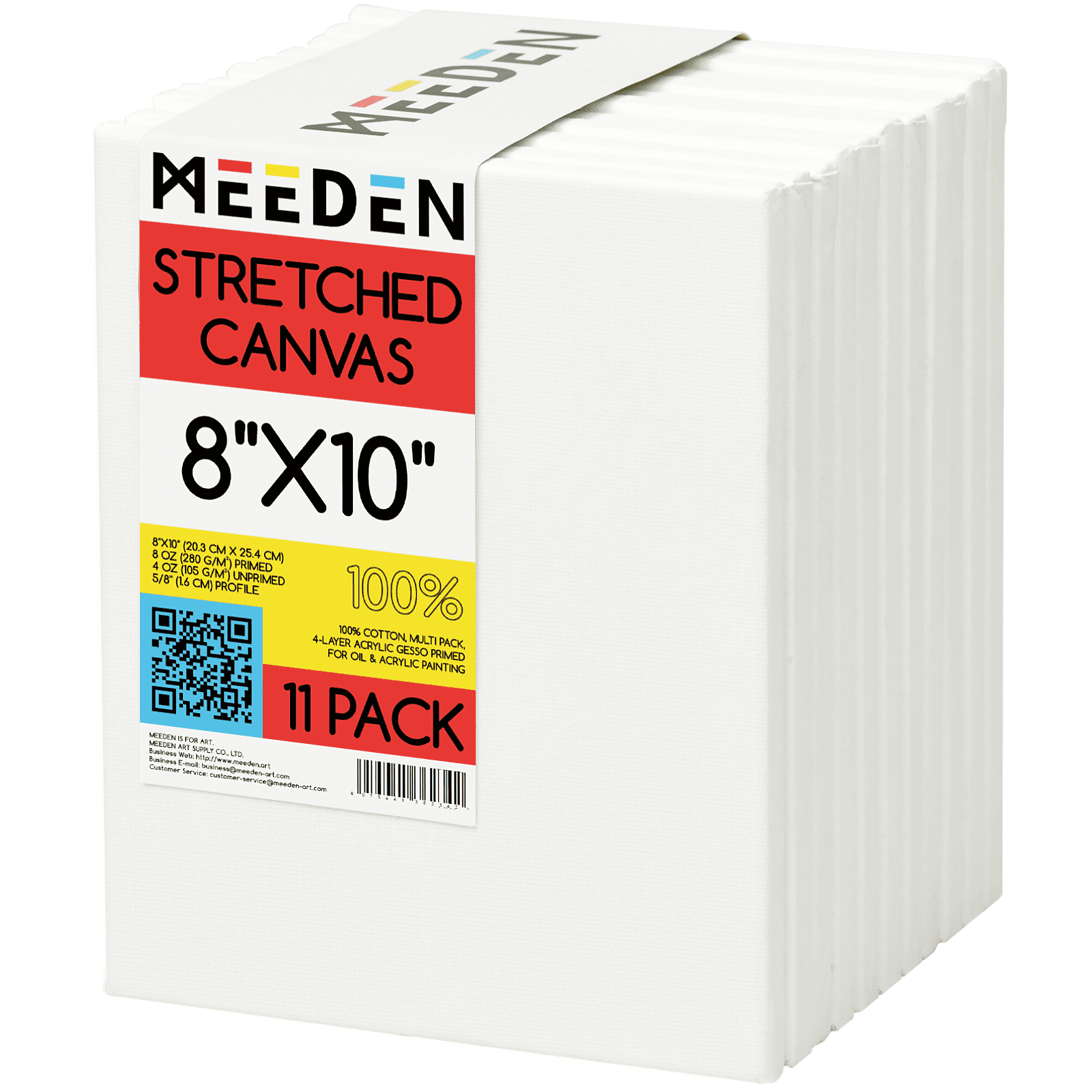 MEEDEN Stretched Canvas, 8 Ã— 10 Inch, Pack of 11, Blank White Canvases for Painting, 100% Cotton, 8 oz Gesso-Primed, Pre-Stretched Canvas for Acrylic Oil Pouring & Airbrushing Painting