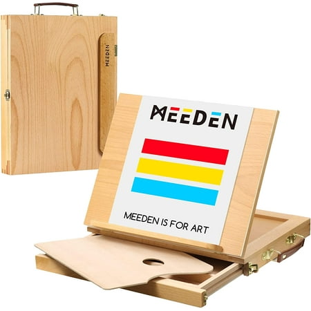 MEEDEN Wood Desk Table Easel with Storage Drawer, Portable Tabletop Easel for Painting, Portable Wooden Artist Desktop Easel Board for Drawing, Paintings, Sketching