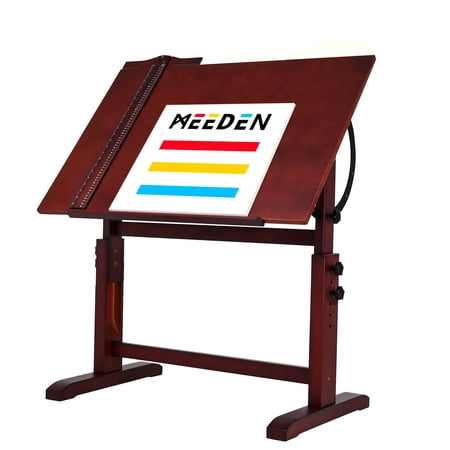 MEEDEN Wood Adjustable Height Drawing Table with 36" x 24" Angle Adjustable Top, Walnut