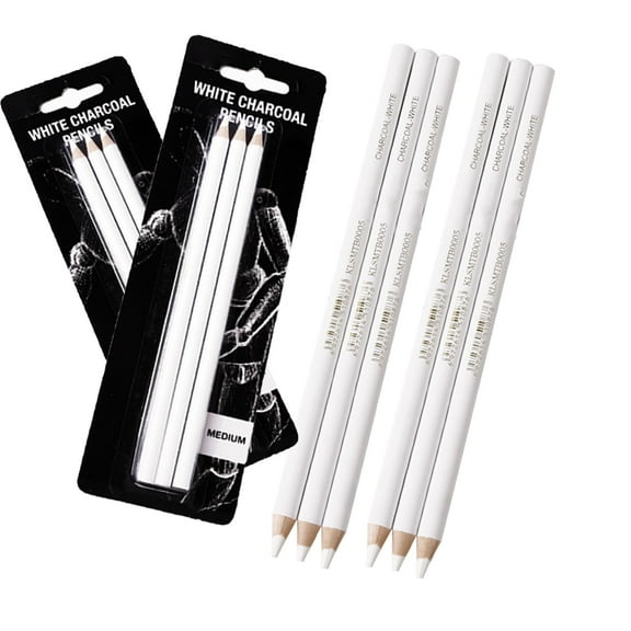 ANNECOSK White Charcoal Pencils Set, 2 Pack (6 Pcs), Professional Sketching and Highlight Pencils for Drawing, Shading & Blending on Black Paper, White Chalk Art Pencils for Artists & Beginners