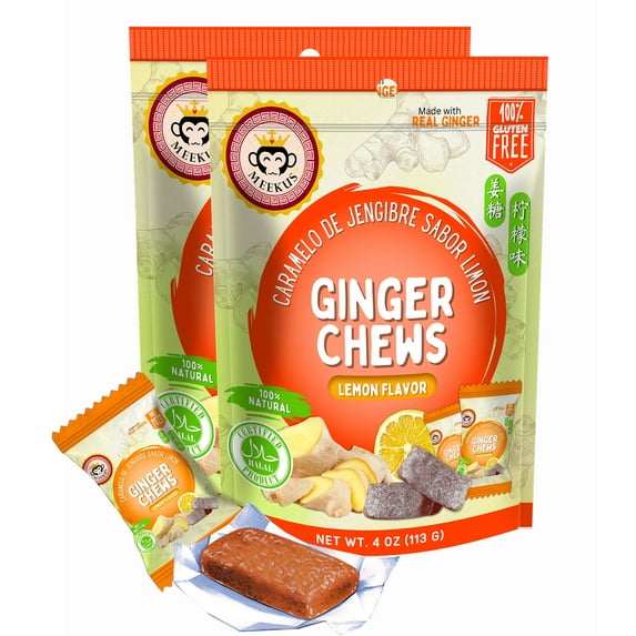 Meekus Lemon Ginger Chews, Gluten-Free, Halal, 4 oz, 2 Pack
