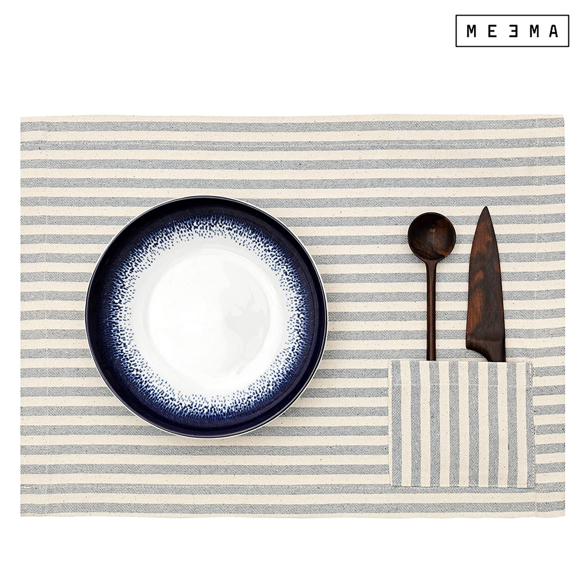 Denim Striped Fabric Placemats with Pocket, Set of 4