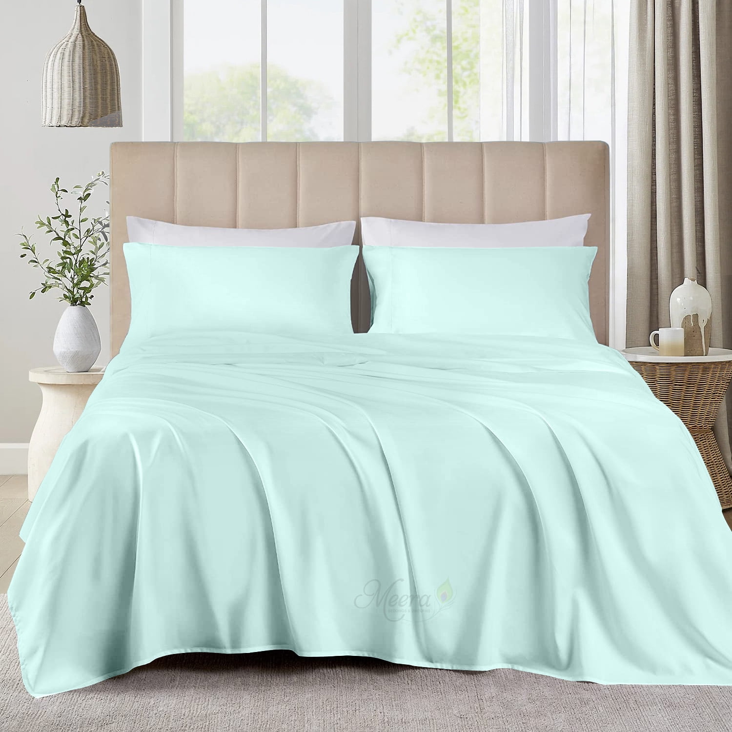 MEERA BEDDING & UNIFORMS Extra Soft Bamboo Bed Sheet 1 flat, 2 pillowcase, Moisture Wicking, Cooling, Breathable-King Size Bed Sheet