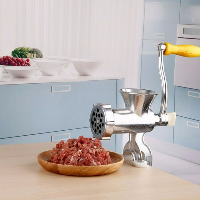 MEET Manual Meat Grinder, Heavy Duty Metal Food Grinder, Hand Operated Mincer, Sausage Maker Stuffer, Meat Mincers for Home Use, Kitchen (Silver)