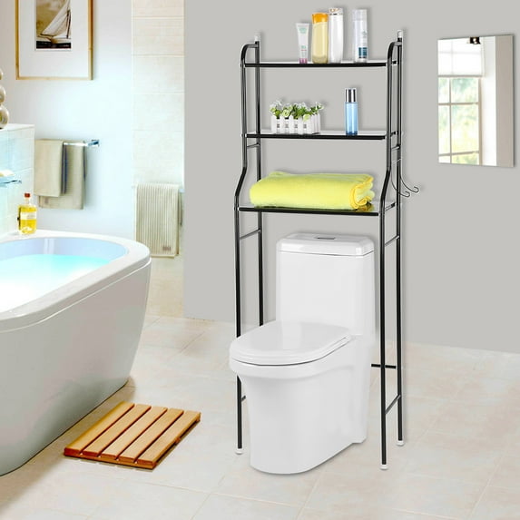 MEET Over The Toilet Storage, 3 Tier Bathroom Shelf Space Saver with Multi-Functional Shelves, 59 inches Tall Floor Standing Metal Organizer Storage Rack for Bathroom, Black