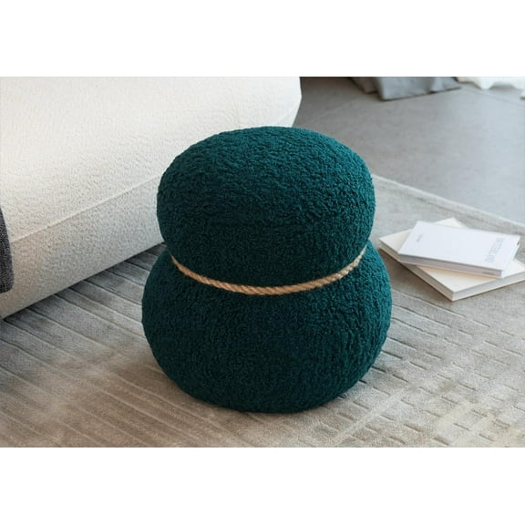 MEETAKING Small Round Foot Stool, Teddy Fabric Footrest Ottoman Stool with Non-Skid Legs, Modern Footstools Step for Couch, Desk, Office, Living Room (Green)