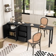 MEETFAV 89.7 Kitchen Island with Extendable Table   Wooden Sideboard Storage Cabinet, 2 Doors and 3 Drawers for Living Room, Study, Foyer, Kitchen, Black