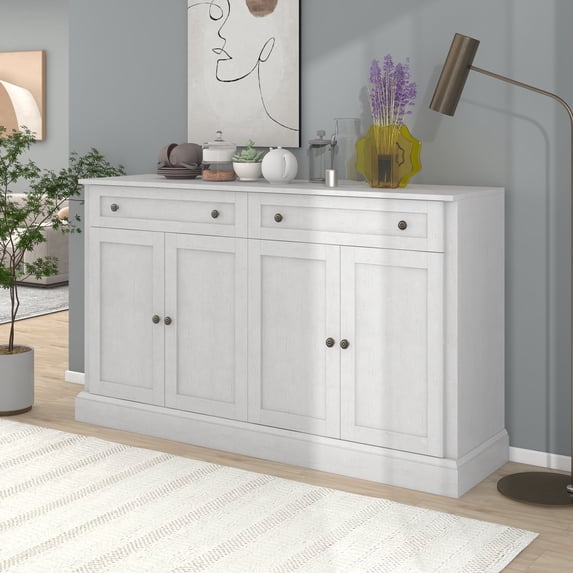 MEETFAV Kitchen Sideboard Storage Buffet Cabinet with 2 Drawers & 4 Doors Adjustable Shelves for Dining Room, Living Room, Antique White