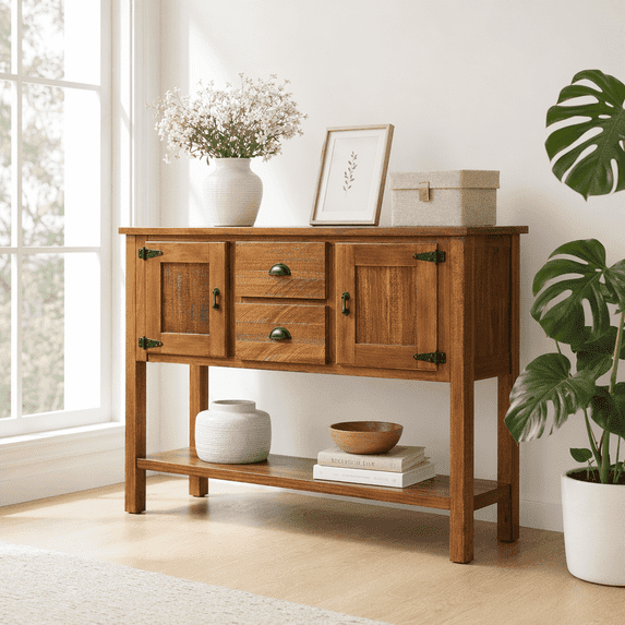 MEETFAV Kitchen Sideboard Storage Buffet Cabinet with 2 Drawers & 4 Doors Adjustable Shelves for Dining Room, Living Room, Brown