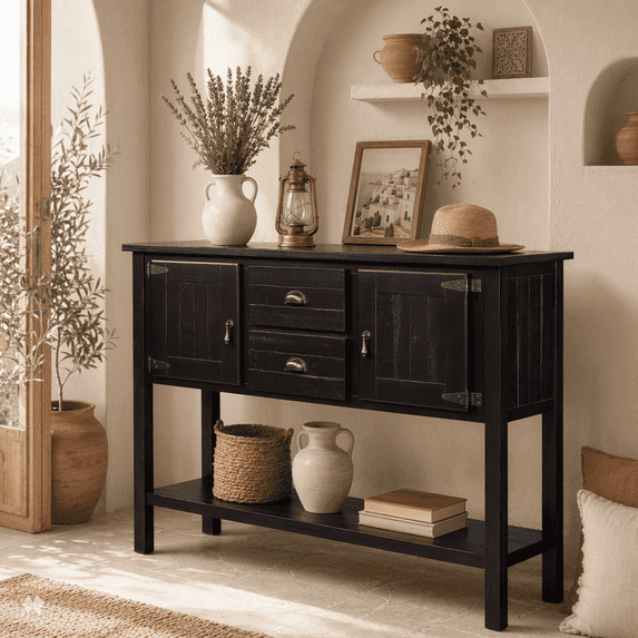 MEETFAV Kitchen Sideboard Storage Buffet Cabinet with 2 Drawers & 4 Doors Adjustable Shelves for Dining Room, Living Room, Espresso