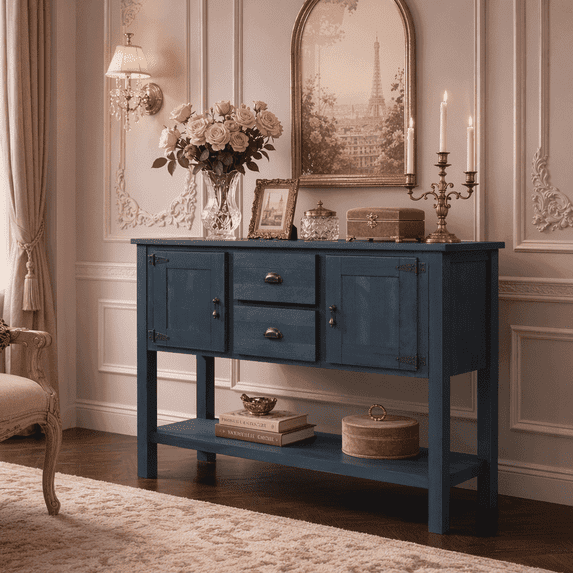 MEETFAV Kitchen Sideboard Storage Buffet Cabinet with 2 Drawers for Dining Room, Living Room, Navy Blue