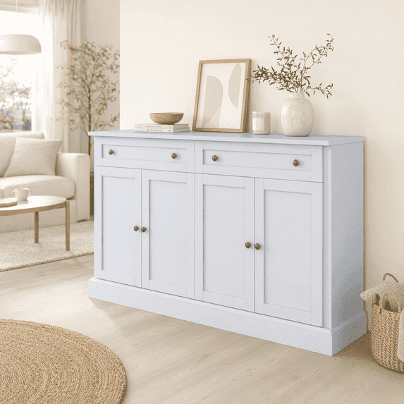 MEETFAV Kitchen Sideboard Storage Buffet Cabinet with 2 Drawers & 4 Doors Adjustable Shelves for Dining Room, Living Room, White