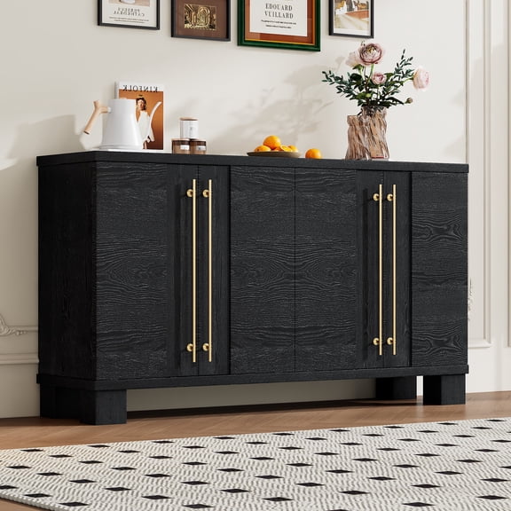 MEETFAV Sideboard Buffet Cabinet with Wood Sideboard with Adjustable Shelves and Gold Handles for Kitchen, Living room, Black