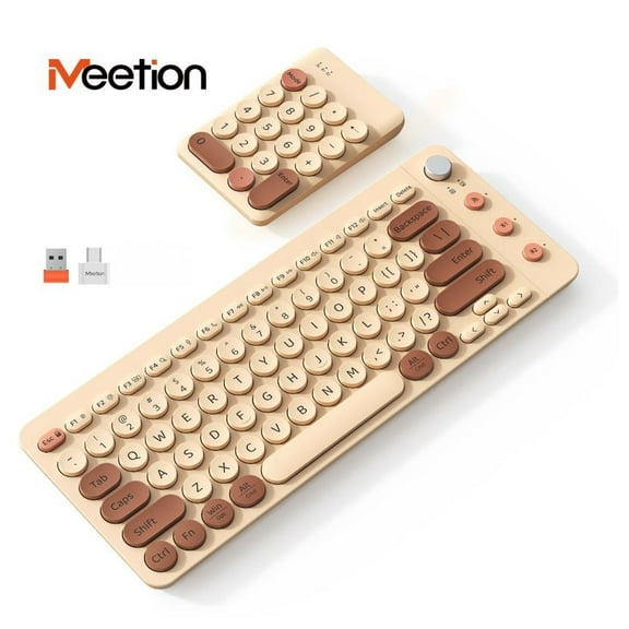 MEETION 9110 Wireless Ergonomic Split Keyboard with Detachable Number Pad, Portable Bluetooth Combo for Accountants & Left-Handed Users, Creamy White