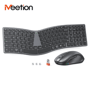 Meetion Ergonomic Split Keyboard & Mouse, S-Curve, 2.4G Bluetooth, Rechargeable for Win/Mac - Black