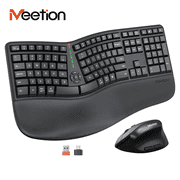 Meetion Ergonomic Split Keyboard and Vertical Mouse, Wireless with Wrist Rest, Rechargeable for Windows/Mac - Black