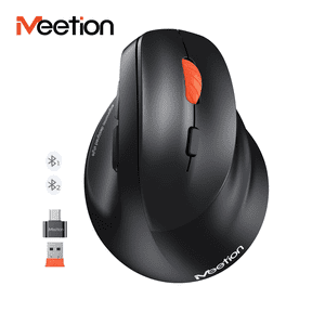 Meetion Vertical Ergonomic Mouse, Bluetooth & 2.4G Wireless, AA Battery, Adjustable DPI for PC/Mac - Black