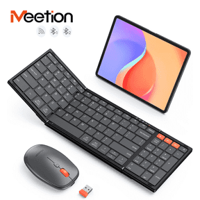 Meetion Foldable Keyboard and Mouse, Bluetooth, Portable, Rechargeable, 3-Device for Win/Mac/iOS/Android