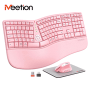 Meetion Pink Ergonomic Keyboard and Mouse, Split Design with Vertical Mouse, Rechargeable for Win/Mac