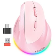 MEETION Wireless Mouse, Vertical Ergonomic Design, Rechargeable via Type-C, Bluetooth & 2.4G, Large Comfort Grip, Pink