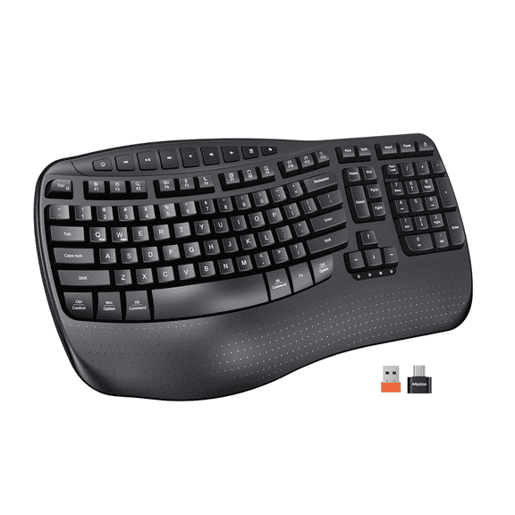MEETION Wave Keys Wireless Ergonomic Keyboard, Wrist Rest, 2.4G/USB-C, for Windows/Mac