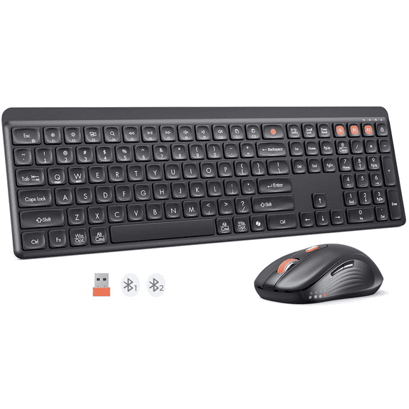 MEETION Wireless Keyboard & Mouse Combo, 2.4G/Dual Bluetooth, Silent Ergonomic, Multi-Device for Windows/Mac