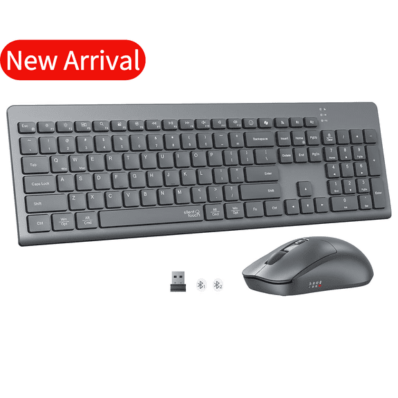 MEETION Wireless Keyboard and Mouse Combo, Quiet Bluetooth & 2.4G, Multi-Device Full-Size Keyboard, Adjustable DPI Mouse for Windows/Mac