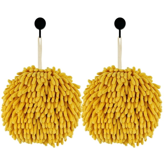 MEETSWEET Fuzzy Ball Chenille Quick Drying Hand Towels, 2-Count, Yellow