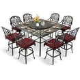 thumbnail image 1 of MEETWARM 10-Piece Outdoor High Patio Dining Set, Free-Rust Cast Aluminum Patio Bar Table and Chairs Set, Includes 8 Swivel Bar Stools & 64" Bar Height Dining Table W/ 35.4" Lazy Susan, Umbrella Hole, 1 of 7