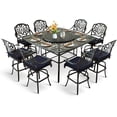 thumbnail image 1 of MEETWARM 10-Piece Outdoor High Patio Dining Set, Free-Rust Cast Aluminum Patio Bar Table and Chairs Set, Includes 8 Swivel Bar Stools & 64" Bar Height Dining Table W/ 35.4" Lazy Susan, Umbrella Hole, 1 of 7