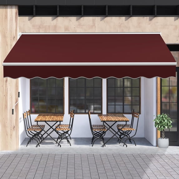 MEETWARM 13.1'x 8.2' Patio Awning Retractable Awning Cover for Sunshade Shelter, Outdoor Patio Canopy with Manual Crank Handle/Water-Resistant 280g/m² Polyester for Patio, Yard, Balcony, Burgundy