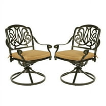 MEETWARM 2-Piece Outdoor Bistro Swivel Dining Chairs, Patio Cast Aluminum Dining Rocker Chairs, Patio Furniture Chair Set with Cushion for Balcony, Lawn, Garden, Backyard, Antique Bronze