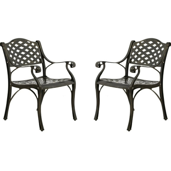 MEETWARM 2 Piece Patio Dining Chairs, Outdoor All-Weather Cast Aluminum Chairs, Patio Bistro Dining Chair Set of 2 for Garden Deck Backyard, Lattice Weave Design