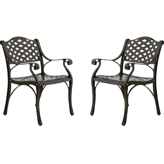 MEETWARM 2 Piece Patio Dining Chairs, Outdoor All-Weather Cast Aluminum Chairs, Patio Bistro Dining Chair Set of 2 for Garden Deck Backyard, Lattice Weave Design
