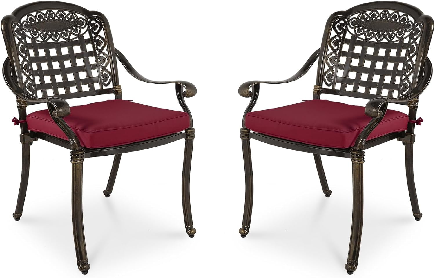 MEETWARM 2 Piece Patio Dining Chairs with Cushions, Outdoor All-Weather Cast Aluminum Chairs, Patio Bistro Dining Chair Set, Chili Red
