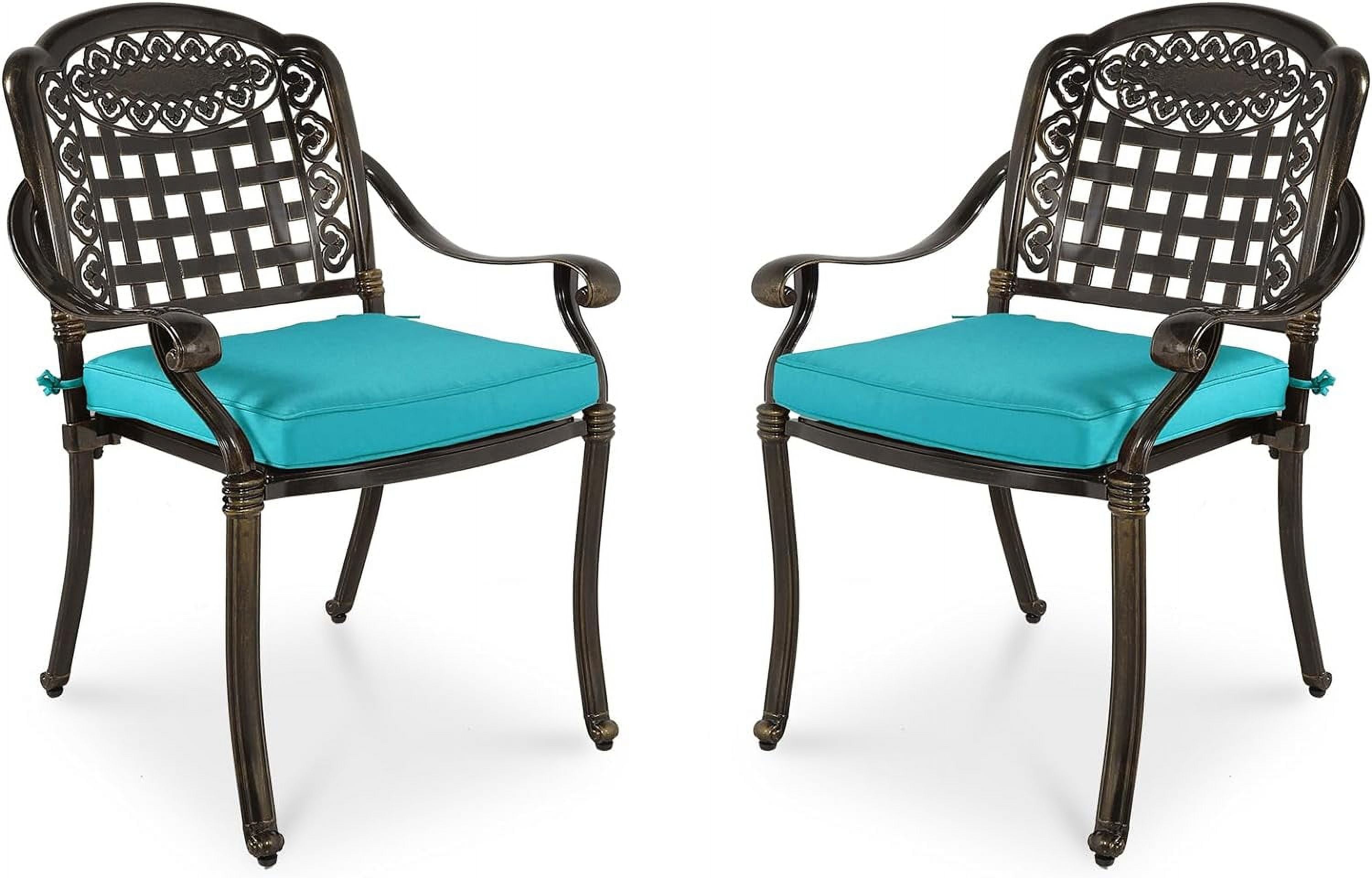 MEETWARM 2 Piece Patio Dining Chairs with Cushions, Outdoor All-Weather Cast Aluminum Chairs, Patio Bistro Dining Chair Set, Ocean Blue