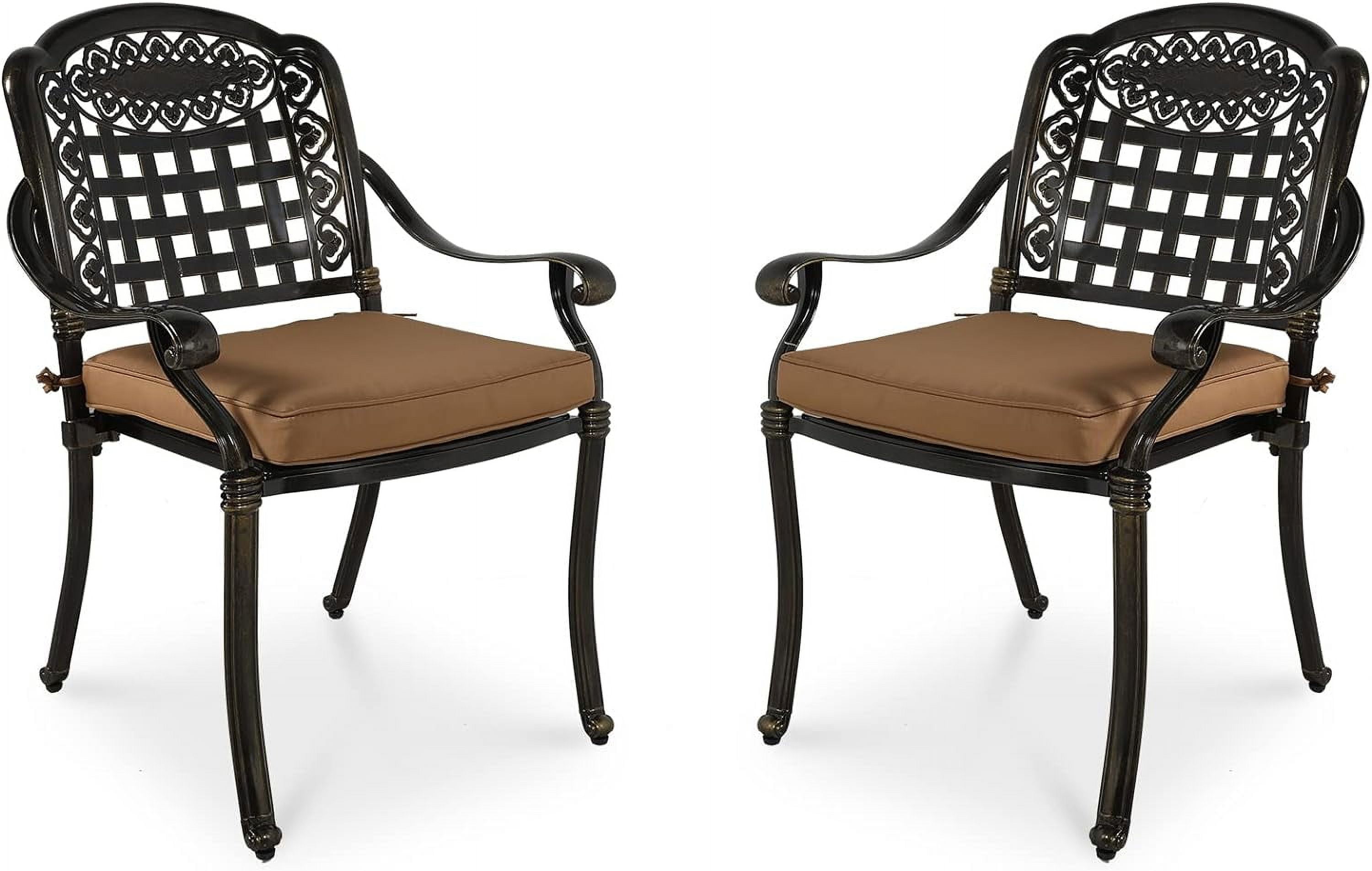 MEETWARM 2 Piece Patio Dining Chairs with Cushions, Outdoor All-Weather Cast Aluminum Chairs, Patio Bistro Dining Chair Set