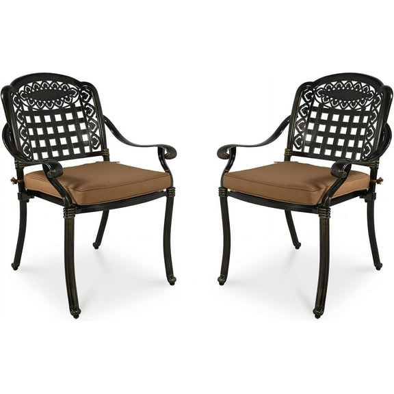 MEETWARM 2 Piece Patio Dining Chairs with Cushions, Outdoor All-Weather Cast Aluminum Chairs, Patio Bistro Dining Chair Set