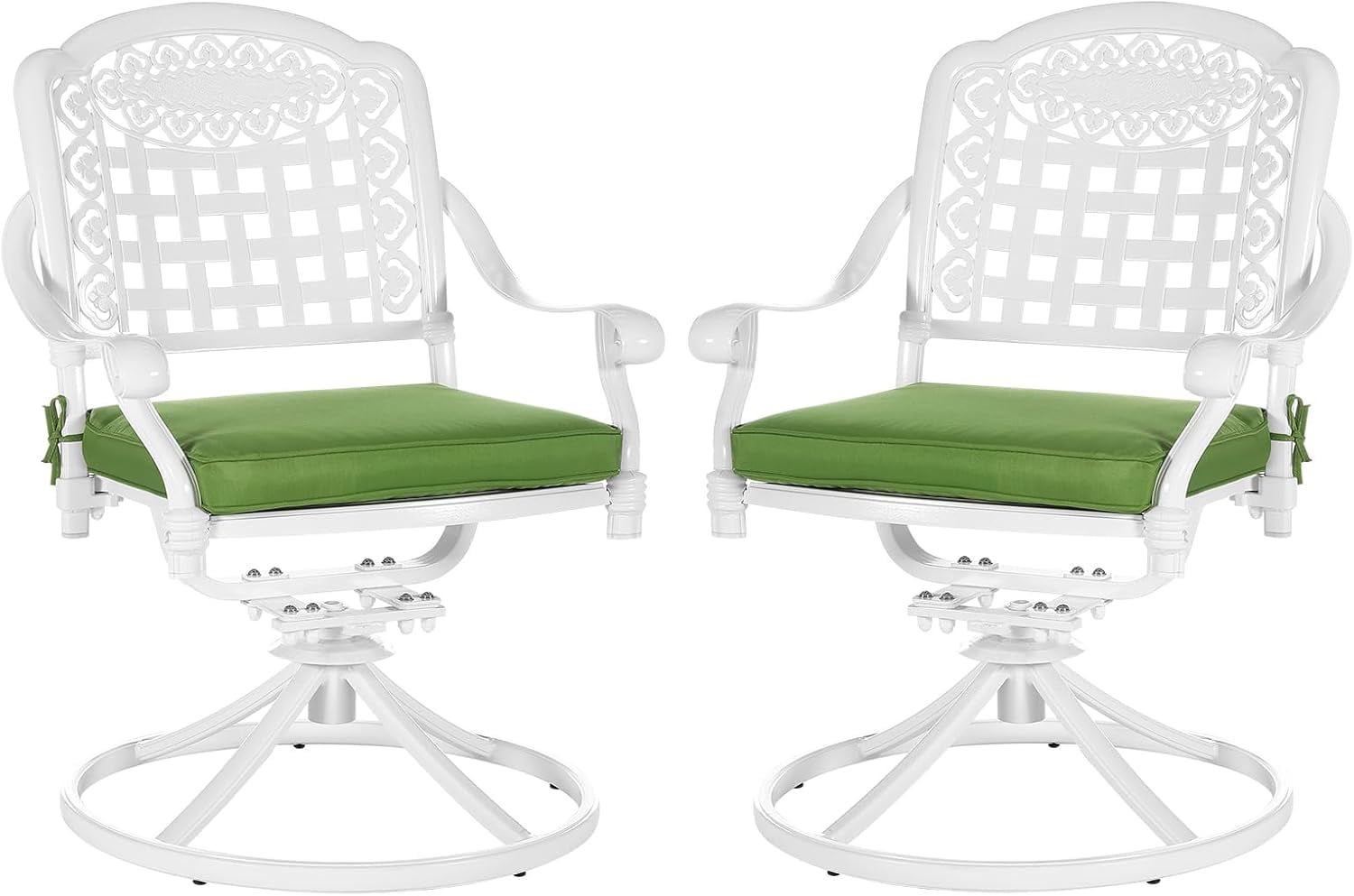 MEETWARM 2 Piece Patio Dinning Swivel Chairs Rocker, Outdoor All-Weather Cast Aluminum Chairs with Cushions, Patio Bistro Dining Chair Set for Garden Deck Backyard, White