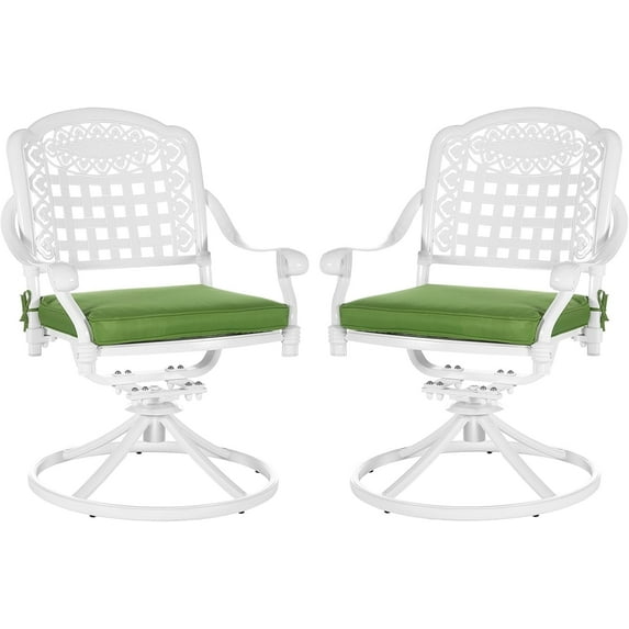 MEETWARM 2 Piece Patio Dinning Swivel Chairs Rocker, Outdoor All-Weather Cast Aluminum Chairs with Cushions, Patio Bistro Dining Chair Set for Garden Deck Backyard, White