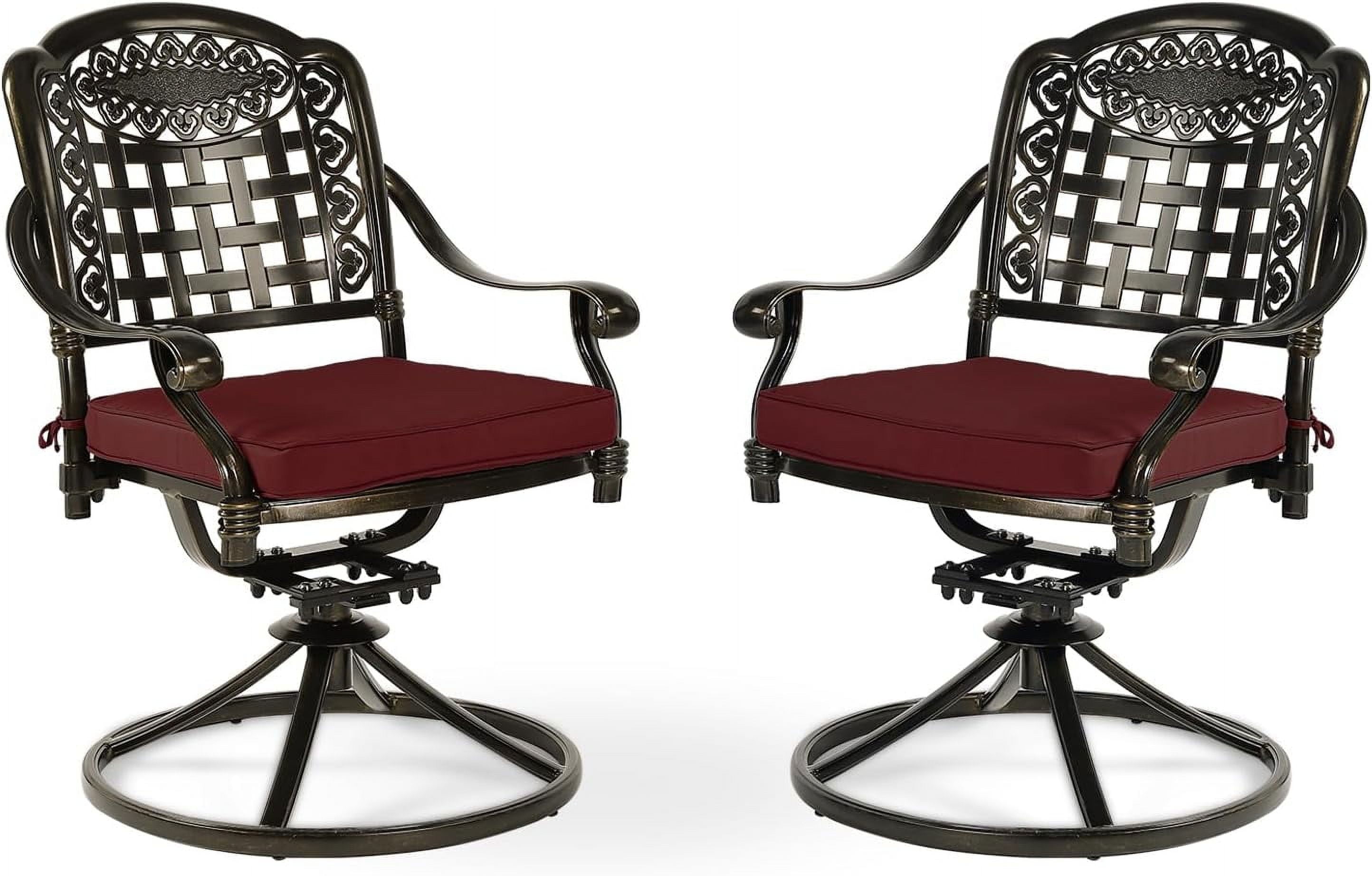 MEETWARM 2 Piece Patio Dinning Swivel Chairs Rocker, Outdoor All-Weather Cast Aluminum Chairs with Cushions, Patio Bistro Dining Chair Set for Garden Deck Backyard, Chili Red