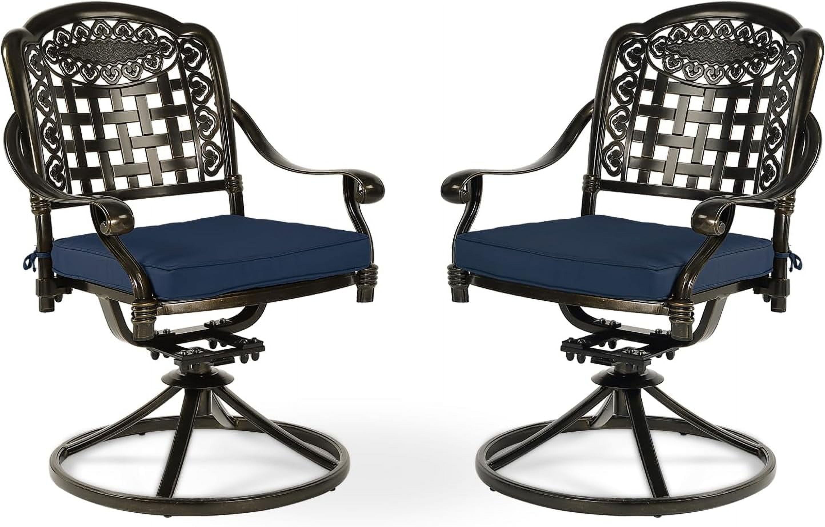 MEETWARM 2 Piece Patio Dinning Swivel Chairs Rocker, Outdoor All-Weather Cast Aluminum Chairs with Cushions, Patio Bistro Dining Chair Set for Garden Deck Backyard, Navy Blue
