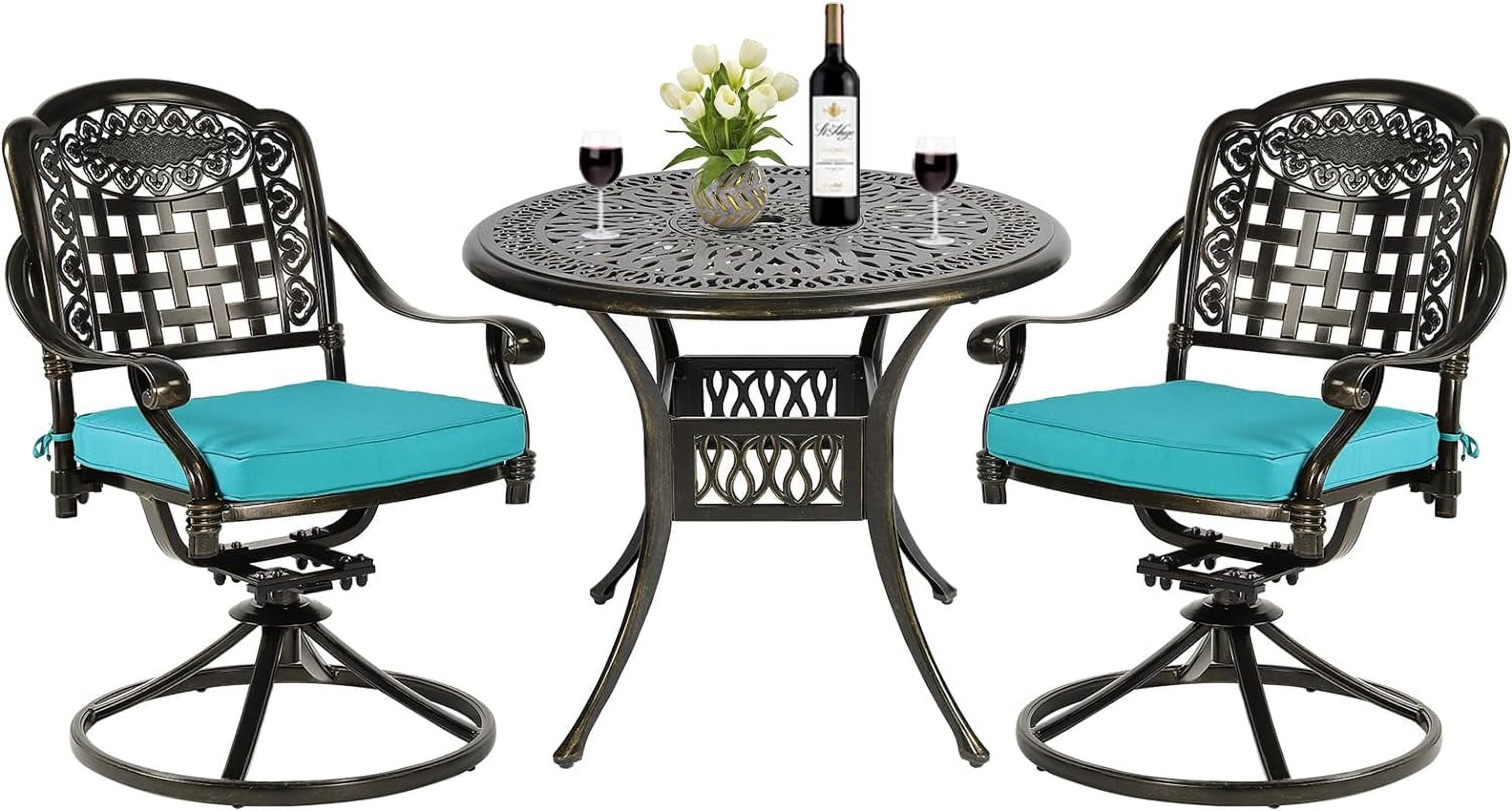 Ocean Blue Metal 2-Person Round Outdoor Dining Set with Cushions