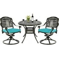 thumbnail image 1 of MEETWARM 3-Piece Outdoor Patio Dining Set, All-Weather Cast Aluminum Patio Conversation Set, 2 Cushions Swivel Rocker Chairs and 35.4" Round Table for Backyard Garden Deck, Umbrella Hole, Ocean Blue, 1 of 7