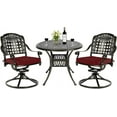 thumbnail image 1 of MEETWARM 3-Piece Outdoor Patio Dining Set, All-Weather Cast Aluminum Patio Conversation Set, 2 Cushions Swivel Rocker Chairs and 35.4" Round Table for Backyard Garden Deck, Umbrella Hole, Chili Red, 1 of 7