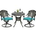 thumbnail image 1 of MEETWARM 3-Piece Outdoor Patio Dining Set, All-Weather Cast Aluminum Patio Conversation Set with 2 Cushions Swivel Rocker Chairs and 31" Round Table for Backyard Garden Deck, Umbrella Hole, Ocean Blue, 1 of 7