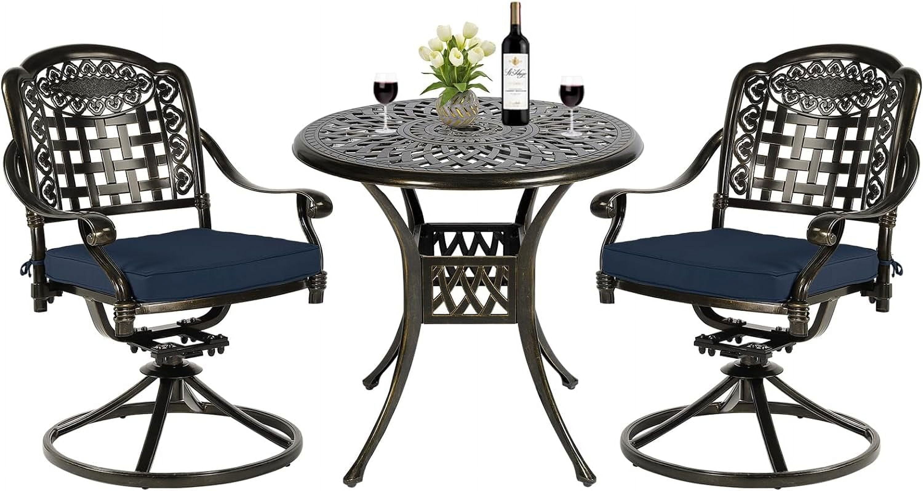 Ocean Blue Metal 2-Person Round Outdoor Dining Set with Cushions