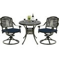 thumbnail image 1 of MEETWARM 3-Piece Outdoor Patio Dining Set, All-Weather Cast Aluminum Patio Conversation Set with 2 Cushions Swivel Rocker Chairs and 31" Round Table for Backyard Garden Deck, Umbrella Hole, Navy Blue, 1 of 7
